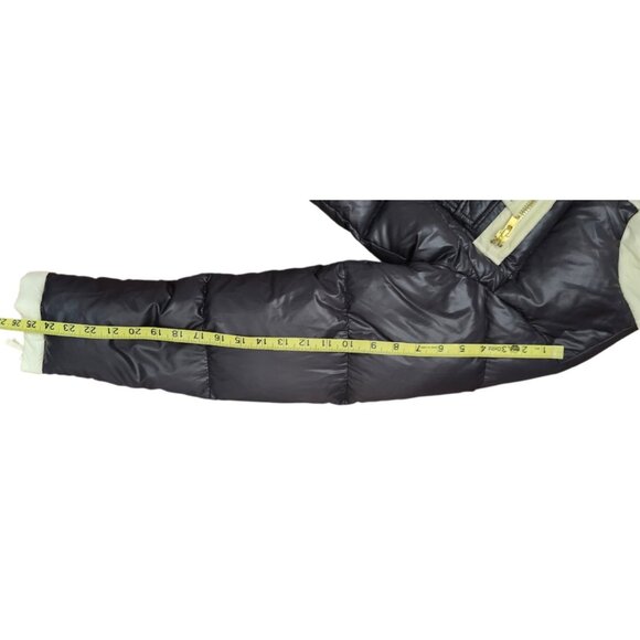 Y2k Twisted Heart Black White Trim Puffer Jacket Gold Button Zip Pockets - Picture 10 of 11